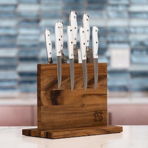 Personalized Walnut Magnetic Knife Block, Engraved Foodie Gift, Monogrammed Knife Holder