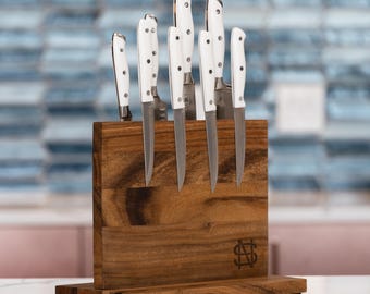 Personalized Walnut Magnetic Knife Block, Engraved Foodie Gift, Monogrammed Knife Holder