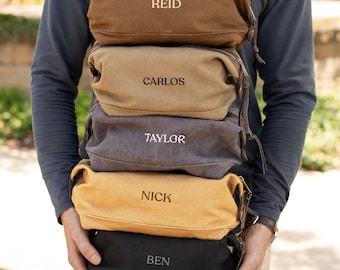 Personalized Premium Canvas Dopp Kit, Embroidered Groomsmen Gift, Men's Toiletry Bag