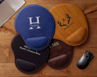 Personalized Mouse Pad, Gift for Him, Custom Engraved Leather Mouse Pads with Wrist Rest, Groomsmen Gifts, Student Gift, Dorm Room Decor