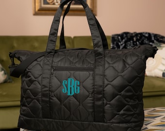 Quilted Monogrammed Weekender Bag, Custom Embroidered, Gift for Her