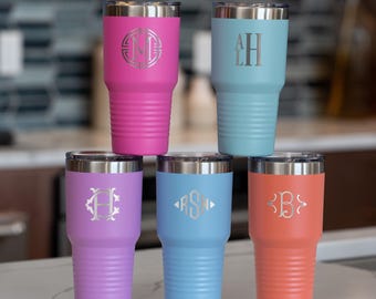Personalized Insulated Travel Tumbler, Monogrammed for Her, 17 Colors, Mother's Day Gift for Mom