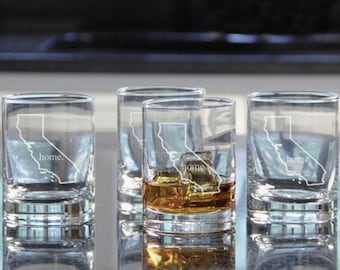 Home State Rocks Glass Set, Realtor Gift, Gifts with State Names, Housewarming Gift, Whisky Lowball Glasses with Engraved State Outline