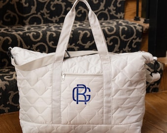 Sleepover Bag for Girls, Gift for Her, Quilted Monogram Weekender, Personalized Overnight Bag
