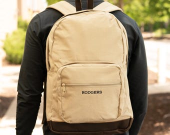 Personalized Canvas & Leather Backpack, Custom Embroidered, Gift for Men