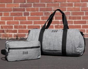 Groomsmen Travel Bag Set, Gifts for Groomsmen, Personalized Duffle Bag and Dopp Kit Set, Gift for Men, Gray Duffel and Toiletry Bag Gift Set