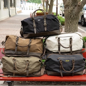 Personalized Canvas & Leather Duffle Bag, Groomsmen Gifts, Gifts for Men, Langston Bag, Wedding Party Gift, Custom Travel Bags Men, Guy Gift