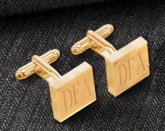 Engraved Gold Square Cufflinks, Personalized Groomsmen Gifts, Men's Cufflinks Groomsman Cufflinks, Gold Wedding Party Cuff Links in Gift Box