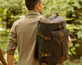 Custom Backpack Duffel Bag, Gift for Men, Personalized Convertible Weekender Travel Bag