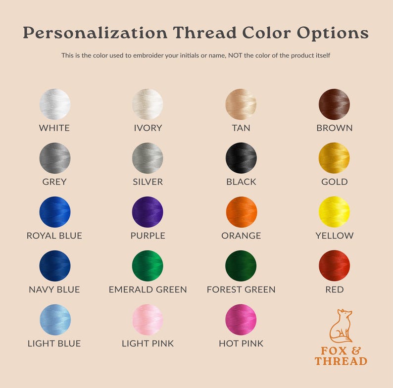 Embroidery thread color options for The Langston bag.