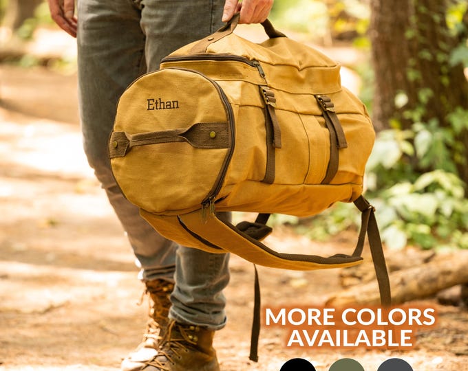 Personalized Canvas Backpack Duffle Bag, Groomsmen Gift