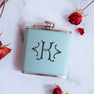 Monogrammed Teal Flask, Personalized Bridesmaid Gifts, Bachelorette Party Favors