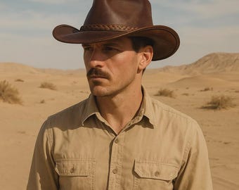 Handmade Brown Leather Cowboy Hat: Classic Western Style Fedora
