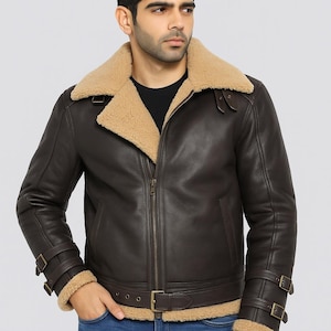 Men&#39;s Real Leather B3 Bomber Jacket: Faux Shearling Aviator Coat