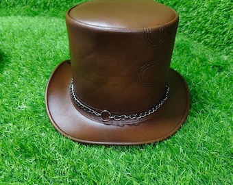 Handmade Brown Leather Top Hat: Steampunk Victorian Cosplay