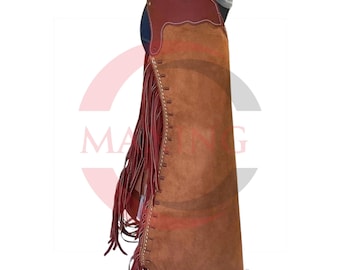 Suede Leather Western Fringe Chaps - Handmade Cowboy Rodeo Wear