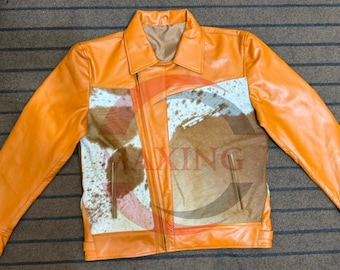 Handmade Leather Jacket with Cowhide Vintage Western Style Biker Jacket for Men