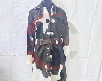 Gabardina de piel de vaca hecha a mano: estilo vintage occidental, con cinturón.