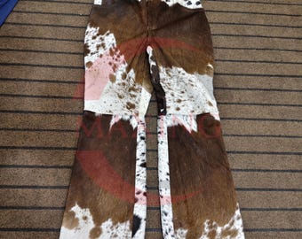 Handmade Hair-On Cowhide Leather Pants - Genuine Cowhide Western Trousers