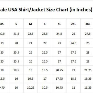 May include: A size chart for men's shirts and jackets, in inches. The chart includes measurements for chest, bottom, sleeve, back length, shoulder, muscle, and cuff, ranging from XS to 5XL. The Crafts Halo logo is in the upper left corner.