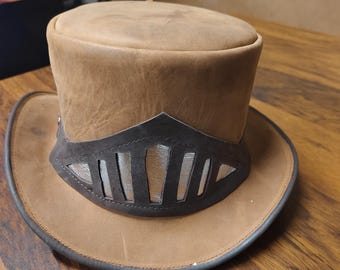 Handmade Brown Leather Steampunk Top Hat: Victorian Cowboy Style