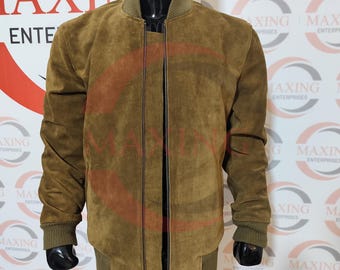 Blouson aviateur en cuir suédé pour homme : vêtement d'extérieur léger classique fait main