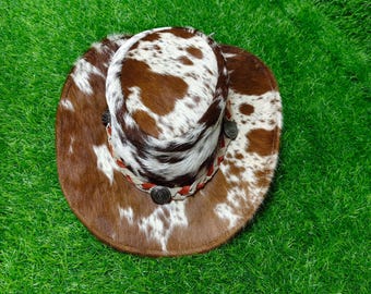Handmade Cowhide Cowboy Hat: Western Rancher Style with Braided Band