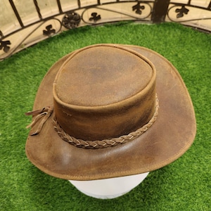 Handmade Brown Leather Cowboy Hat: Outback Western Style