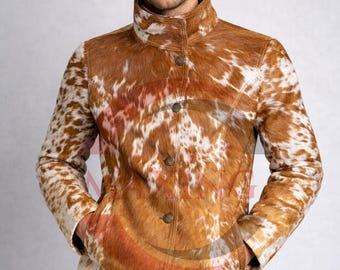 Men's Genuine Cowhide Leather Jacket Hair-On Pony Western Handmade Cowhide Coat