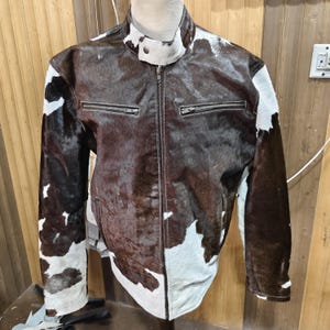 Handmade Cowhide Leather Jacket for Men Real Hair on Hide Biker Style Coat Unique Western Outerwear Gift for Him Winter Wear pony Skin