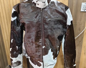 Handmade Cowhide Leather Biker Jacket: Real Hair-on-Hide Western Coat