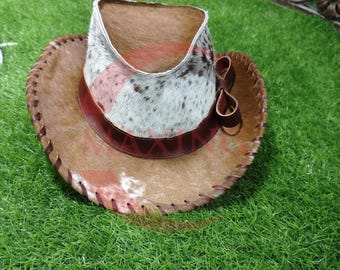 Cowhide Leather Cowboy Hat: Handmade Western Rodeo Fedora