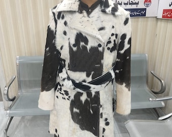 Cowhide Fur Trench Coat: Western Style Hair-on-Hide Jacket