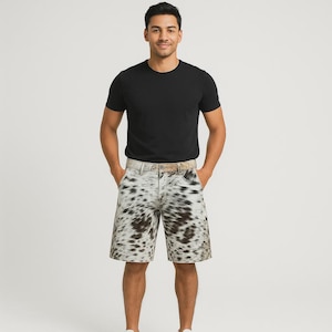 Handmade Cow Print Denim Shorts: Men's Summer Streetwear