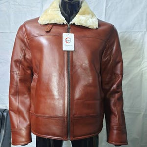 Braune Herren Lederjacke mit Kunstpelzfutter: Wintermantel im Vintage-Stil