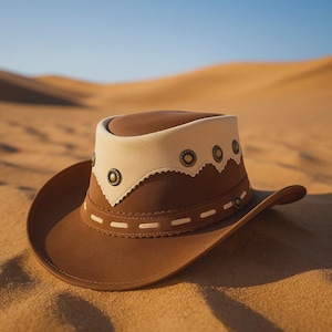 Handmade Brown Leather Cowboy Hat: Western Outback Style