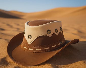 Handgefertigter Cowboyhut aus braunem Leder – Klassischer Western-Outback-Stil