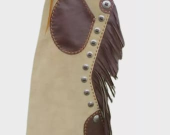Handmade Leather Cowboy Chaps - Western Fringe Riding Chinks Rodeo Ranch Gear