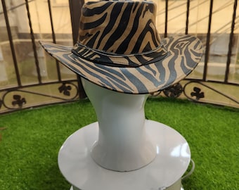 Leather Zebra Print Safari Hat: Wide Brim Jungle Explorer
