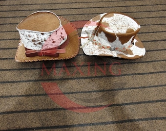 Handmade Cowhide Leather Cowboy Hat Set - Vintage Western Rodeo Style