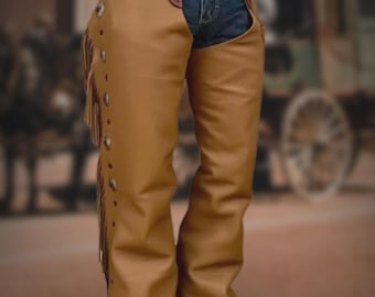 Handmade Genuine Leather Cowboy Chaps - Western Riding Chinks Ranch Rodeo Gear