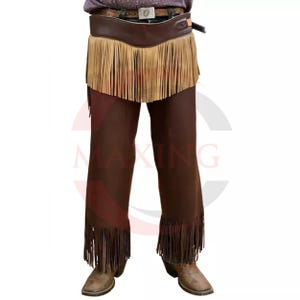Leather Cowboy Chaps with Tan Fringe Durable Comfortable Western Riding Pants for Ranch Rodeo or Horseback Handmade and Genuine Gift for Him