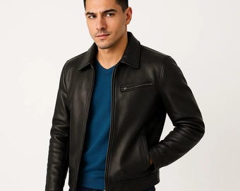 Handmade Black Genuine Leather Moto Jacket: Classic Fit Outerwear