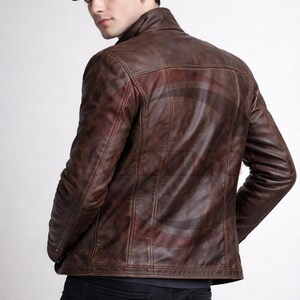 Men’s Genuine Leather Jacket - Vintage Military Style Button Front Coat Outwear image 3