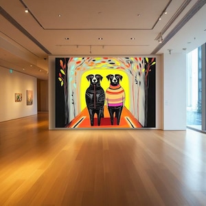 Sweater Weather – Two Stylish Dogs in Cozy Fall Outfits | Funny Dog Wall Art | Autumn Pet Decor | Whimsical Dog Lovers Gift