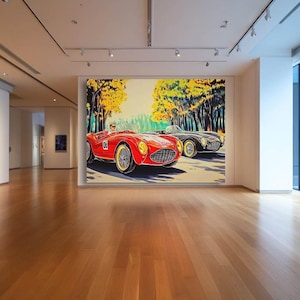 1950s Roadster Art – Vintage Convertible Car Wall Decor for Autumn Lovers | Retro Racing Scene Canvas Print | Classic Car Lover Gift