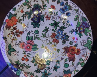Vintage Daher Long Island New York metal/tin fruit flower printed bowl. 1960s/1970s