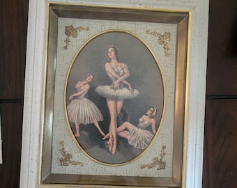 SEARS Antique Vintage PICTURE & FRAME Ballet ballerina