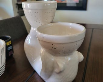 Camp Home Anthropologie ceramic white speckled Bear planter Bowl animal