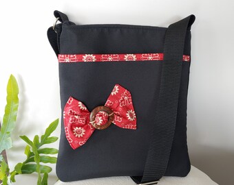 Vegan Black Fabric, Red Bow and Outside Pocket